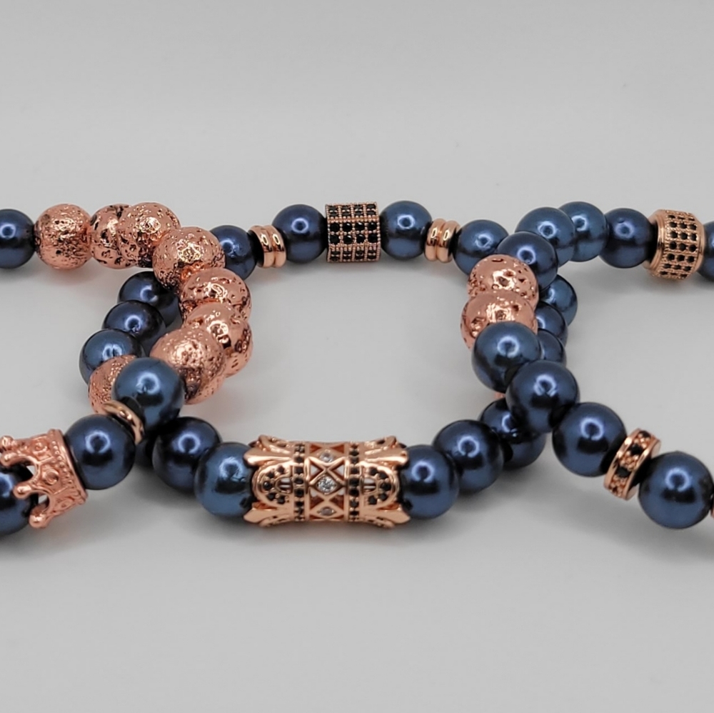 Denim blue and rose gold 3 bracelet set